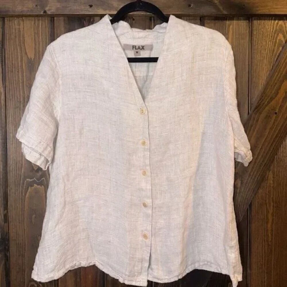 FLAX Top Button Up Linen Blouse Cream Color